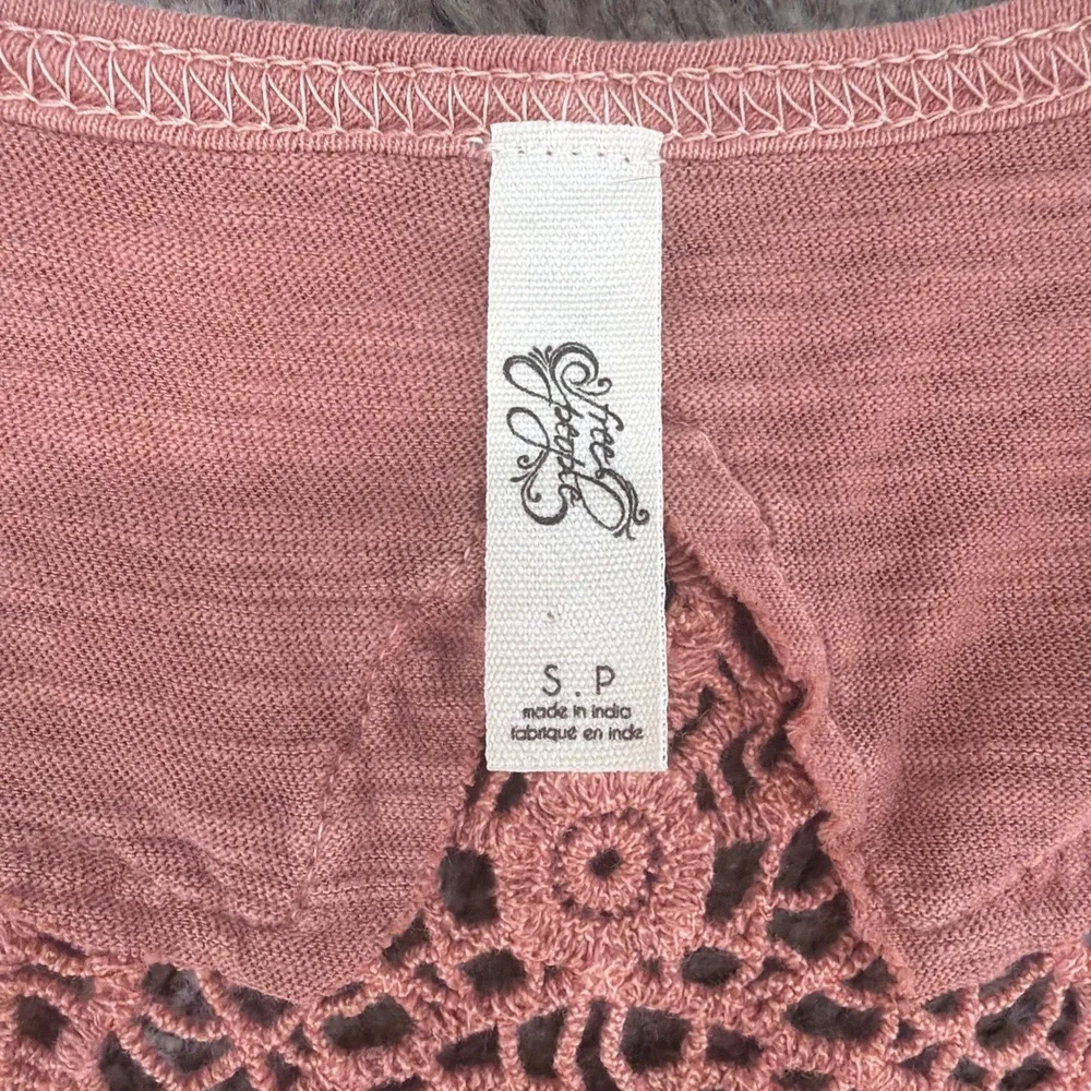 Free People Henley Top Keepsake Crochet Slub Terracotta Pink Small Boho Women's